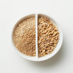 Organic Whole Wheat vs. Ground Wheat in White Bowl - Healthy Nutrition Concept