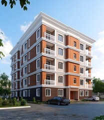 Modern Apartment Building with Brick Facade