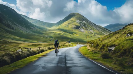 Cyclist riding through a scenic route, with the emphasis on the bike and landscape