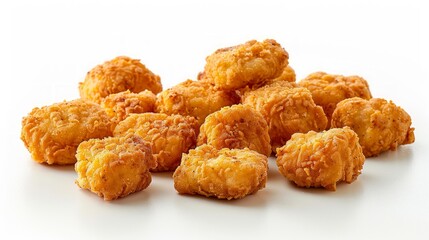 Golden, crispy chicken nugget pile, perfect for fast food, snacking, or party platters. Delicious and tempting for all ages.