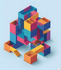 Abstract Geometric Building Design Isometric Illustration