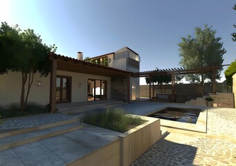 Modern Mediterranean Style Home with Outdoor Pool and Patio