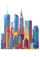 Modern City Skyline with Colorful Buildings