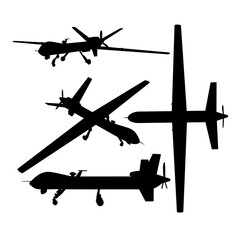 Military Drone Silhouette Set Vector Illustration