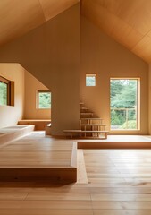 Modern Minimalist Wooden Interior Design with Staircase