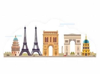 Fototapeta premium Famous Landmarks of Paris Illustration