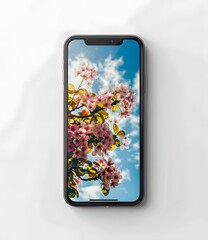 Smartphone Display With Spring Blossoms Background