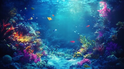 Fototapeta premium Underwater Scene with Colorful Coral Reefs and Fish