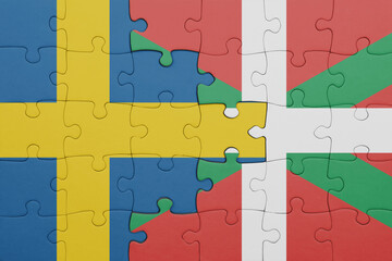 puzzle with the colourful national flag of basque country and flag of sweden.