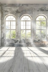 Naklejka premium Empty Room with Windows and Sunbeams