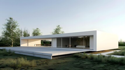 Modern Minimalist House with Glass Walls and Concrete Terrace