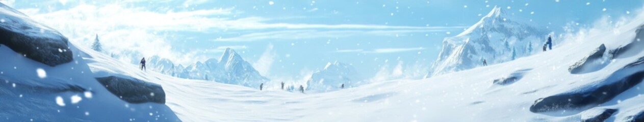 Frosty Expedition: An Animated Snowscape Adventure with a Team Venturing into the Snow, Ideal for Abstract Art, Game Concept, and Immersive Storytelling in 4K Video Wallpaper