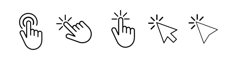 Stroke Mouse Click and Arrow Cursor Icon Set