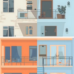 Modern Illustration of Colorful Apartment Building Facade