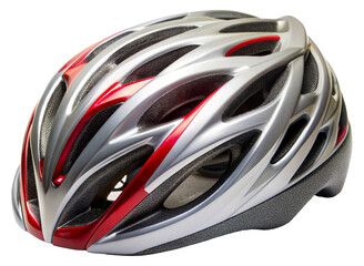 Modern red and silver bike helmet isolated on transparent background