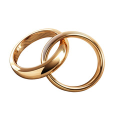 Gold Wedding Rings Isolated on Transparent or White Background, PNG