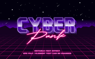 3D cyber punk text effect. editable text style with sci-fi and neon glow light theme