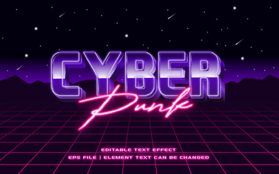 3D cyber punk text effect. editable text style with sci-fi and neon glow light theme