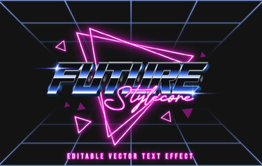 3D future style core text effect. editable text style with sci-fi and neon glow light theme
