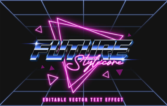3D future style core text effect. editable text style with sci-fi and neon glow light theme