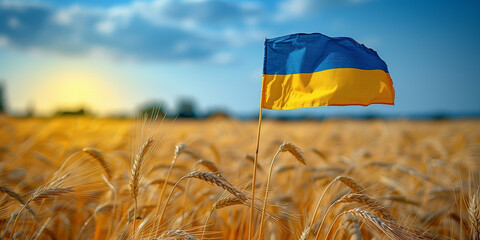 field of yellow wheat, blue sky, Ukraine, banner copy space. Day of National Flag, Unity, Constitution, Ukrainian Statehood, Independence, Defenders Defendresses, Armed Forces