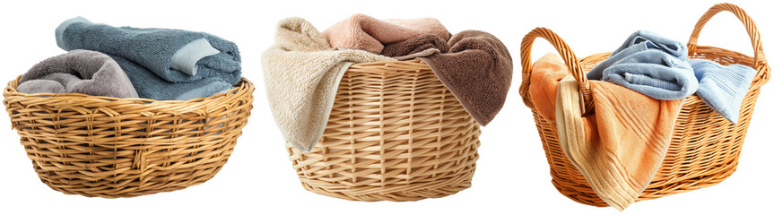 Obraz premium wicker laundry baskets full of clothes isolated on transparent background