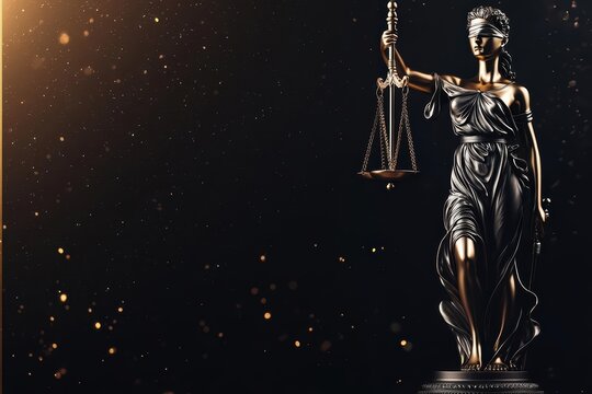 Banner template for a legal services advertisement showcasing a sleek explosion of courtroom icons on a dark background sunlight filtering highlighting the minimal text area for ad