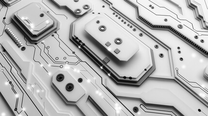 Fototapeta premium Close-Up View of a Circuit Board with Electronic Components in Monochrome