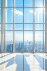 Modern skyline through large windows 