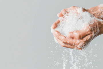 Fototapeta premium Person washing hands with soap, representing personal hygiene