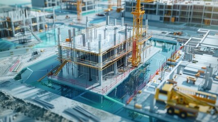Generate a photo realistic image of a construction project displaying a project budget monitoring board with real-time cost tracking and financial planning tools