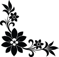 floral corner  pattern illustration black and white