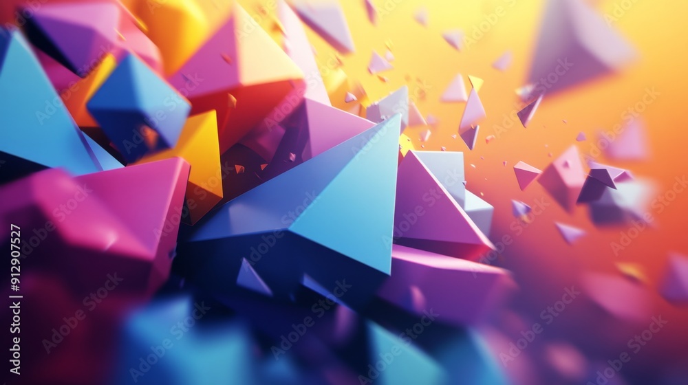 Fototapete dynamic 3d rendering of energetic polygonal shapes in motion with vibrant colors.