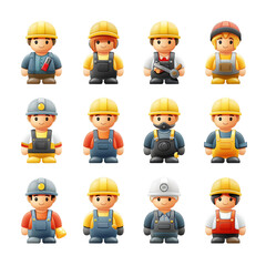 Naklejka premium Set of Worker Icons with Occupation and Equipment. Isolated on Transparent or White Background, PNG