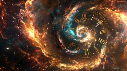 Cosmic Timepiece: Clock Amid Exploding Space