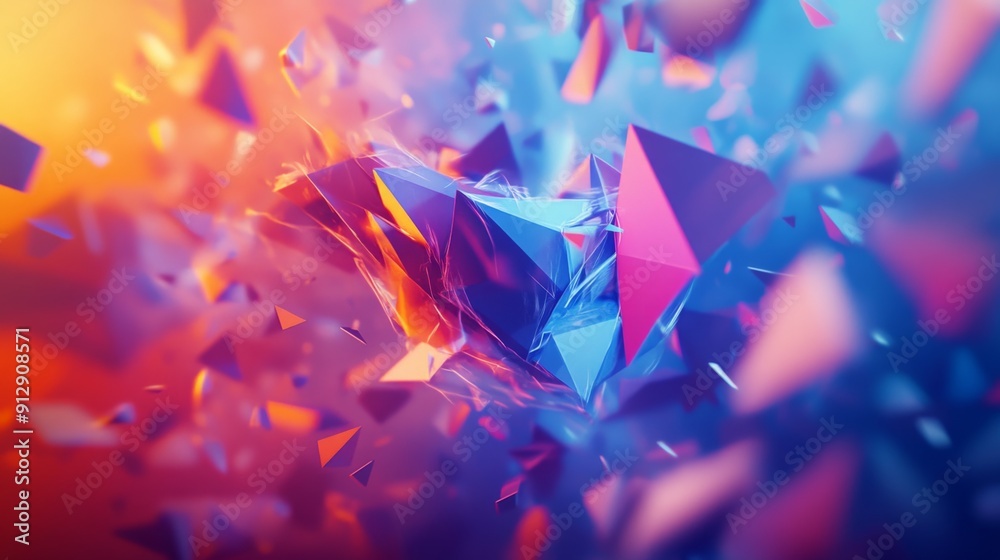 Leinwandbilder dynamic 3d rendering with colorful, rotating polygonal shapes and an energetic feel.