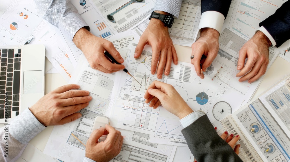Wall mural generate a photo realistic image of a construction project team strategizing financial strategies wi