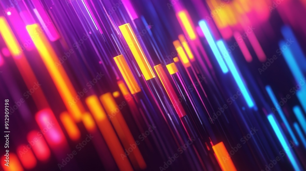 Poster dynamic abstract 3d financial graph with intersecting lines and bars in vibrant colors.