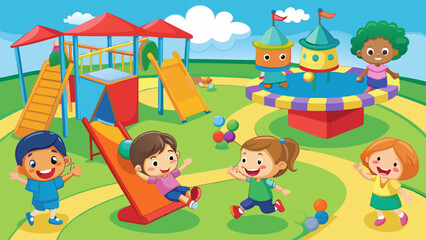 set of happy excited kids having fun together vector illustration