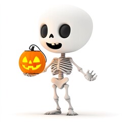 A halloween clipart of a skeleton holding a spooky lantern, white background