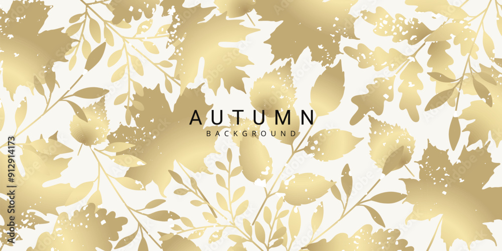Wall mural autumn background with a pattern of golden leaves and branches with texture. vector illustration wit