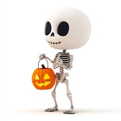 A halloween clipart of a skeleton holding a spooky lantern, white background
