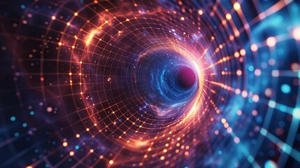 Colorful and dynamic depiction of a glowing wormhole