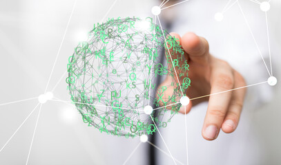 Neural network 3D illustration. Big data and cybersecurity