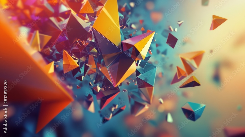 Leinwandbilder energetic 3d design with colorful, rotating polygonal shapes creating a sense of motion.