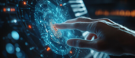 Closeup hand using computer creating AI algorithms artificial intelligence