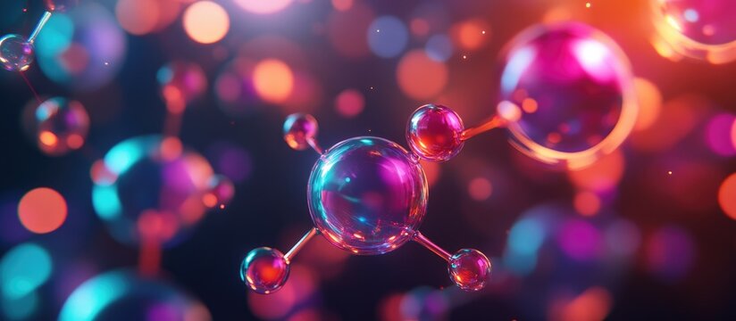Neon Illuminated Molecule in 3D Rendering Vibrant Light Effect