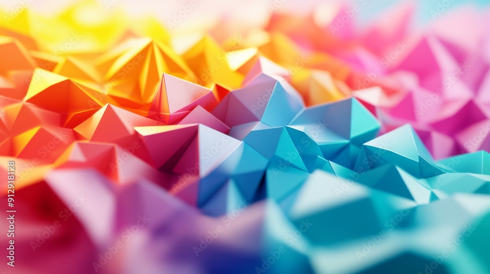 Aufkleber Energetic 3D design with moving polygonal shapes in vibrant colors, creating a lively dynamic feel.