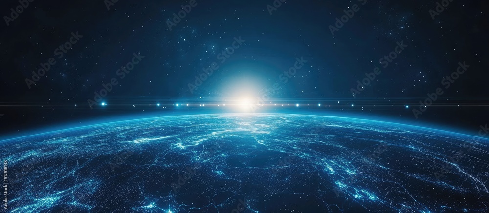 Poster Digital Connectivity and Network Solutions Rotating Blue Planet with Business Insights 3D Earth Technology and Data Processing Visualization