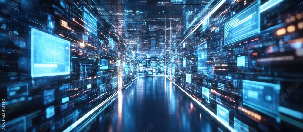 Wall mural modern it technology concept showcasing edge computing on a virtual screen featuring internet busine